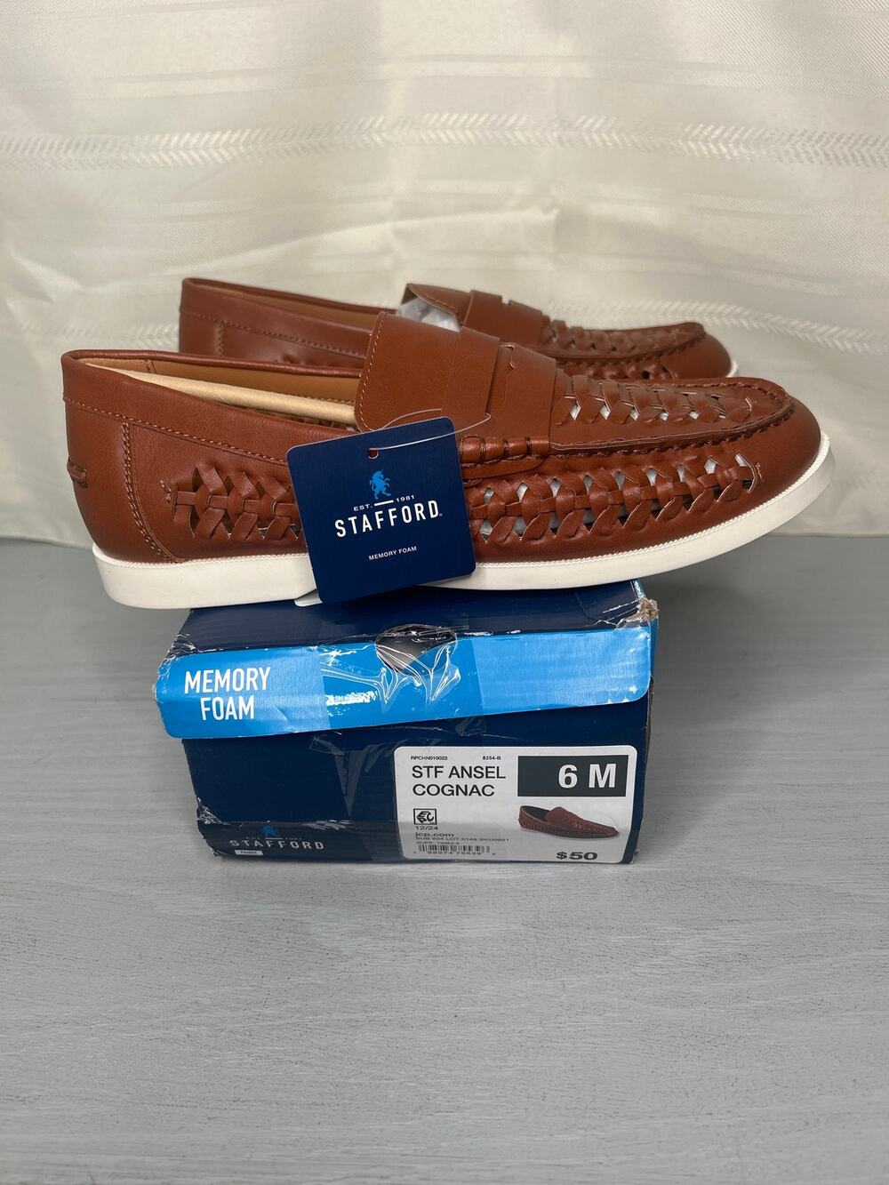 Stafford Ansel Boys Round Toe Loafers Cognac Size 6 Big Kid
